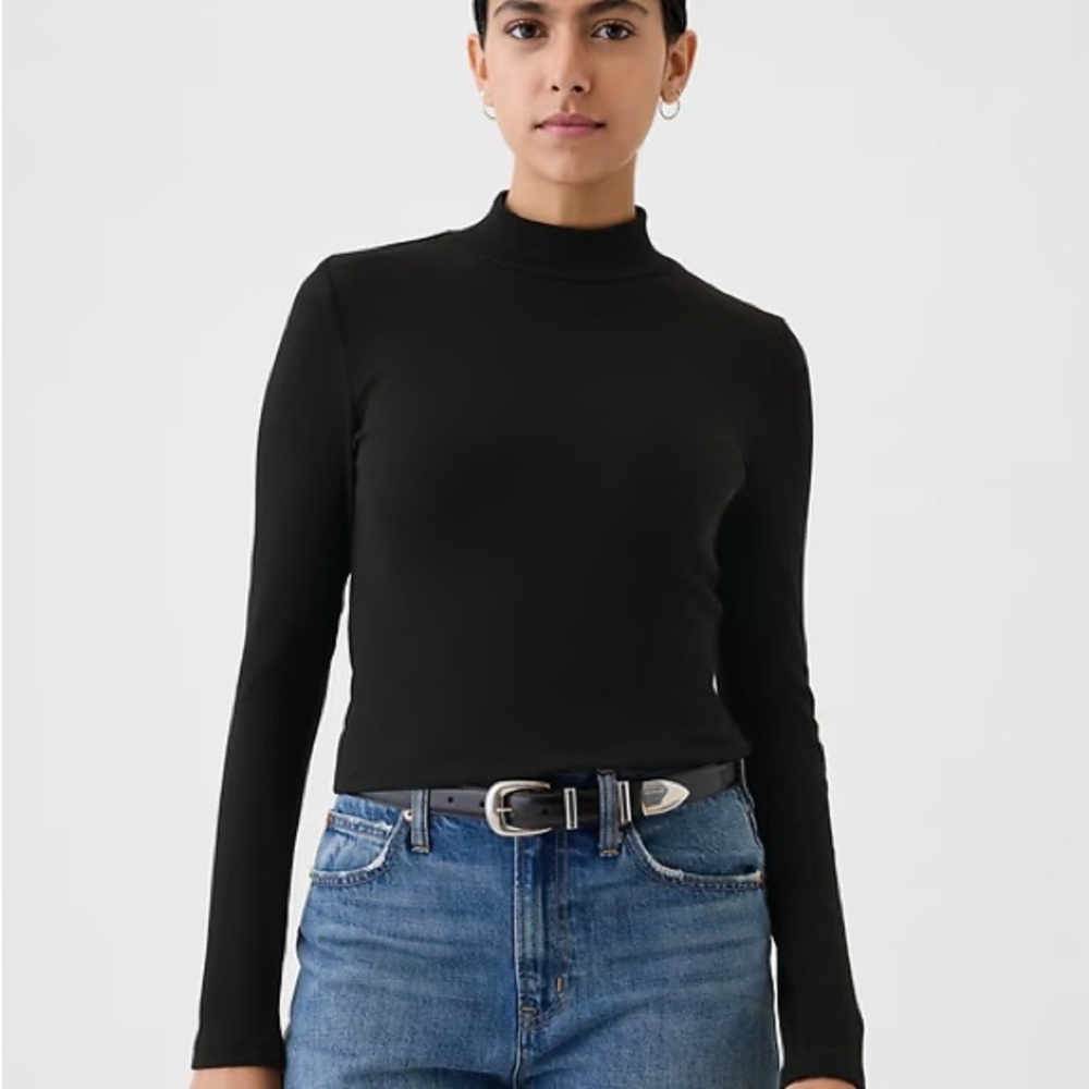 GAP Black Modern Rib Cropped Mockneck Shirt Size XS